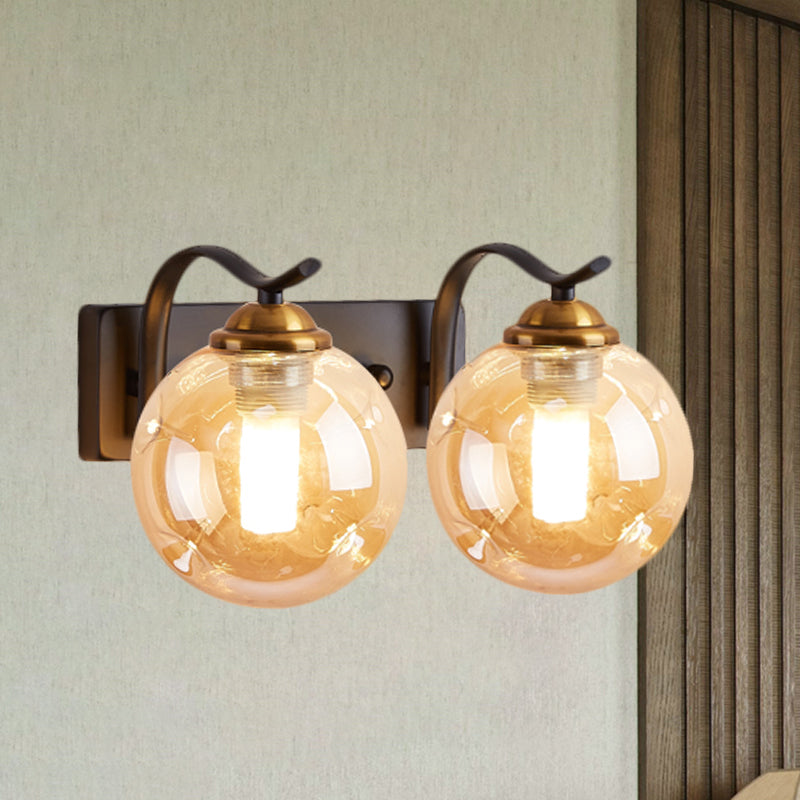 Modernist Bubbly Wall Sconce Amber/Smoke Gray Glass 1/2-Bulb Drawing Room Wall Mounted Light in Black/Gold 2.0 Black Amber Clearhalo 'Cast Iron' 'Glass' 'Industrial' 'Modern wall lights' 'Modern' 'Tiffany' 'Traditional wall lights' 'Wall Lamps & Sconces' 'Wall Lights' Lighting' 1399636