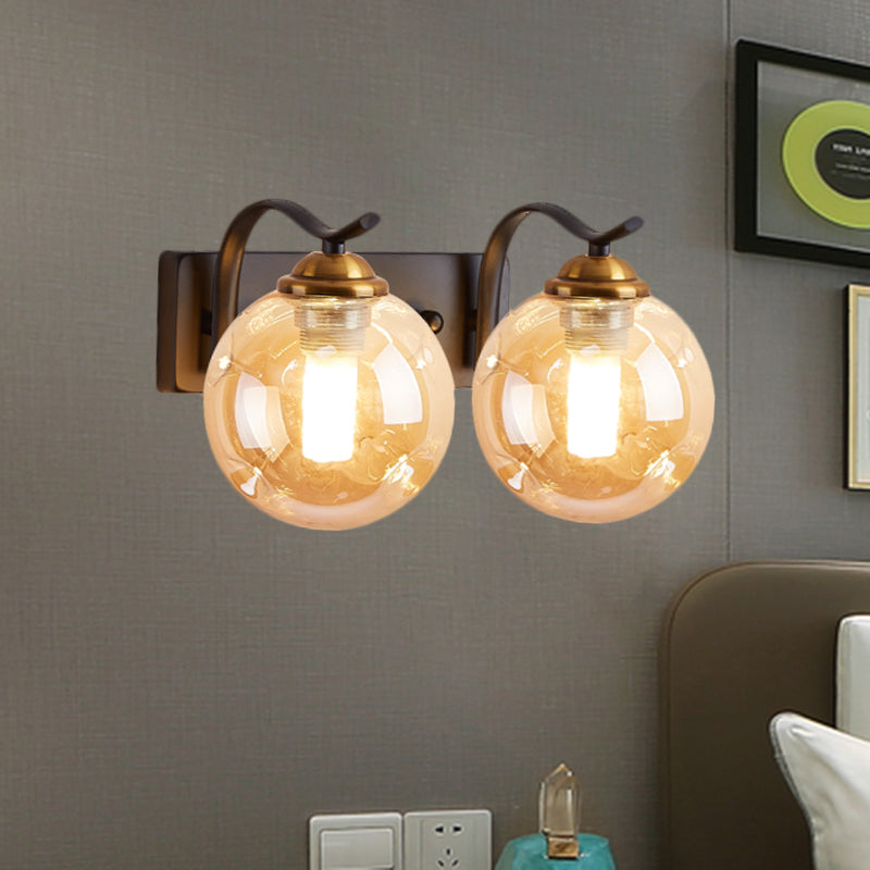 Modernist Bubbly Wall Sconce Amber/Smoke Gray Glass 1/2-Bulb Drawing Room Wall Mounted Light in Black/Gold Clearhalo 'Cast Iron' 'Glass' 'Industrial' 'Modern wall lights' 'Modern' 'Tiffany' 'Traditional wall lights' 'Wall Lamps & Sconces' 'Wall Lights' Lighting' 1399637