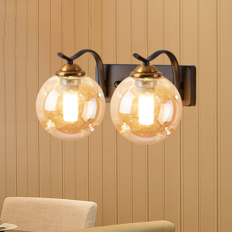 Modernist Bubbly Wall Sconce Amber/Smoke Gray Glass 1/2-Bulb Drawing Room Wall Mounted Light in Black/Gold Clearhalo 'Cast Iron' 'Glass' 'Industrial' 'Modern wall lights' 'Modern' 'Tiffany' 'Traditional wall lights' 'Wall Lamps & Sconces' 'Wall Lights' Lighting' 1399638