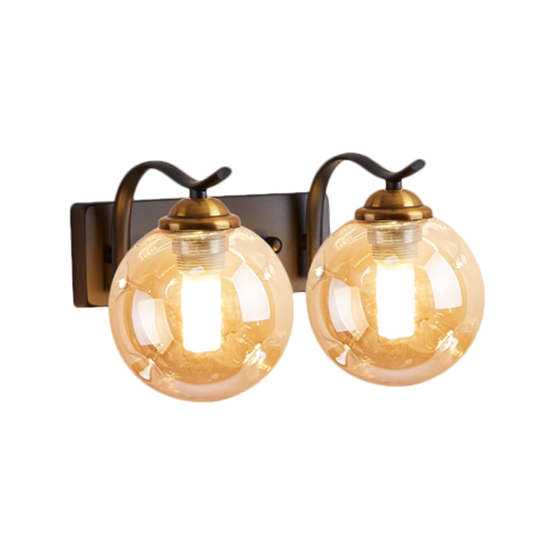 Modernist Bubbly Wall Sconce Amber/Smoke Gray Glass 1/2-Bulb Drawing Room Wall Mounted Light in Black/Gold Clearhalo 'Cast Iron' 'Glass' 'Industrial' 'Modern wall lights' 'Modern' 'Tiffany' 'Traditional wall lights' 'Wall Lamps & Sconces' 'Wall Lights' Lighting' 1399639