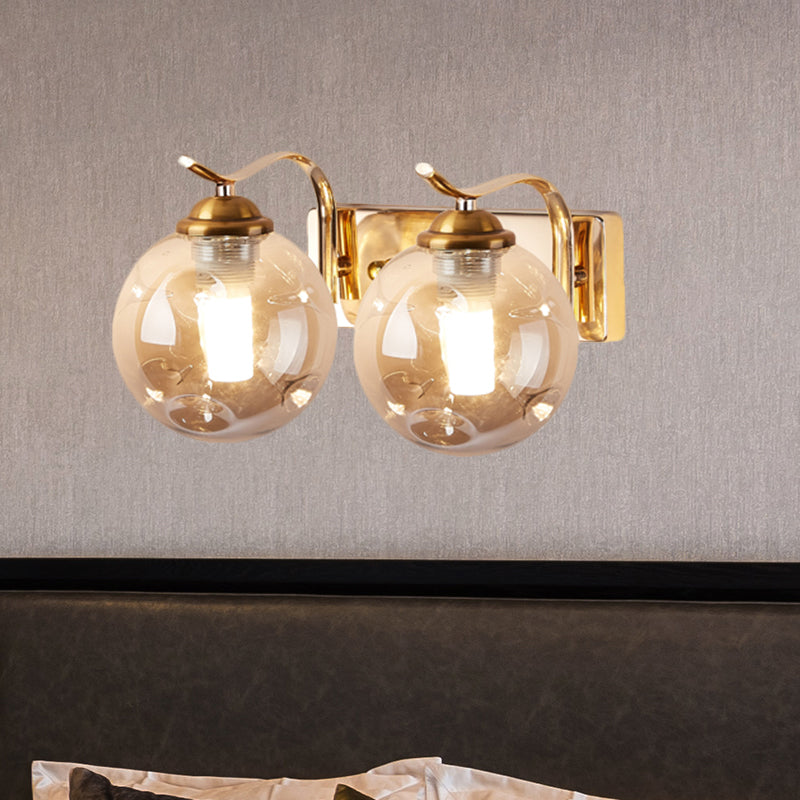 Modernist Bubbly Wall Sconce Amber/Smoke Gray Glass 1/2-Bulb Drawing Room Wall Mounted Light in Black/Gold 2.0 Gold Smoke Grey Clearhalo 'Cast Iron' 'Glass' 'Industrial' 'Modern wall lights' 'Modern' 'Tiffany' 'Traditional wall lights' 'Wall Lamps & Sconces' 'Wall Lights' Lighting' 1399640