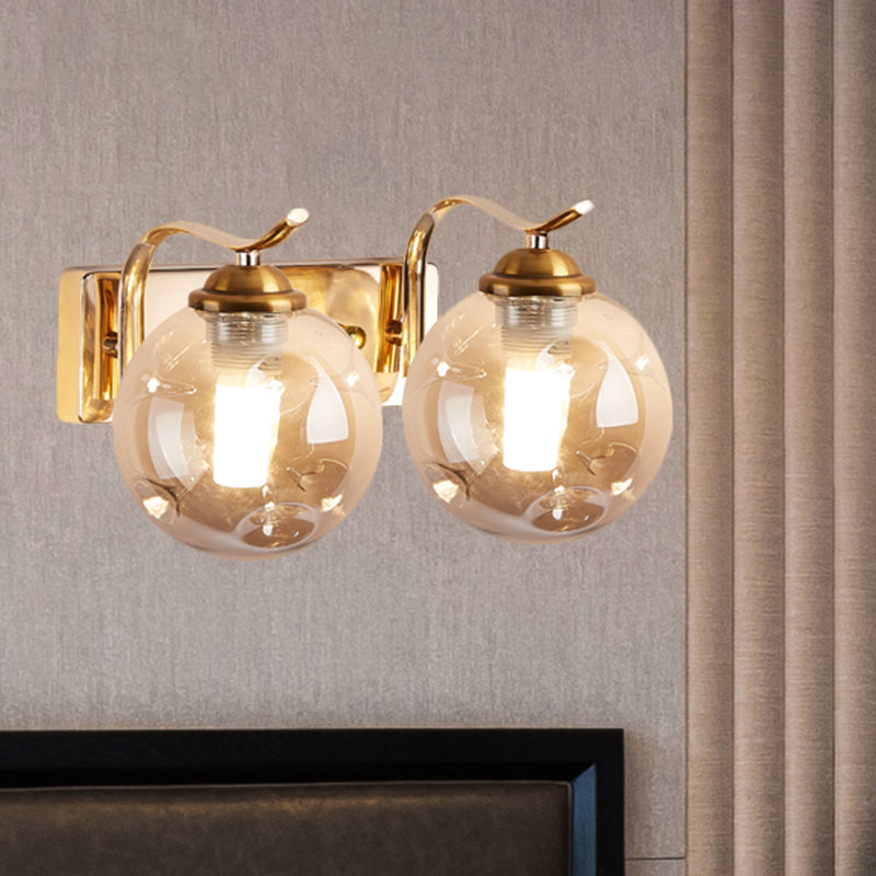 Modernist Bubbly Wall Sconce Amber/Smoke Gray Glass 1/2-Bulb Drawing Room Wall Mounted Light in Black/Gold Clearhalo 'Cast Iron' 'Glass' 'Industrial' 'Modern wall lights' 'Modern' 'Tiffany' 'Traditional wall lights' 'Wall Lamps & Sconces' 'Wall Lights' Lighting' 1399641