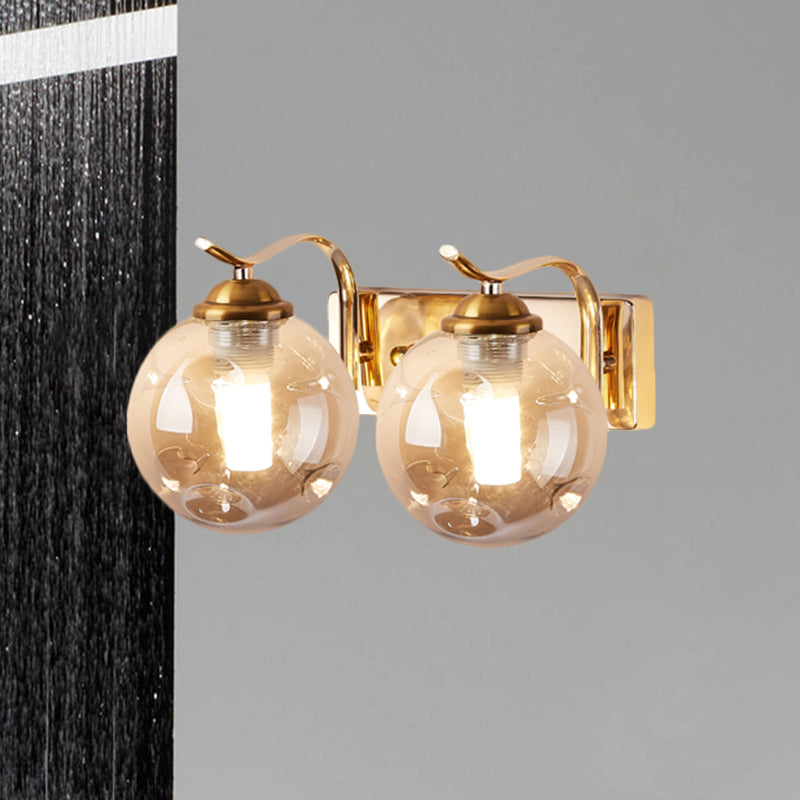 Modernist Bubbly Wall Sconce Amber/Smoke Gray Glass 1/2-Bulb Drawing Room Wall Mounted Light in Black/Gold Clearhalo 'Cast Iron' 'Glass' 'Industrial' 'Modern wall lights' 'Modern' 'Tiffany' 'Traditional wall lights' 'Wall Lamps & Sconces' 'Wall Lights' Lighting' 1399642