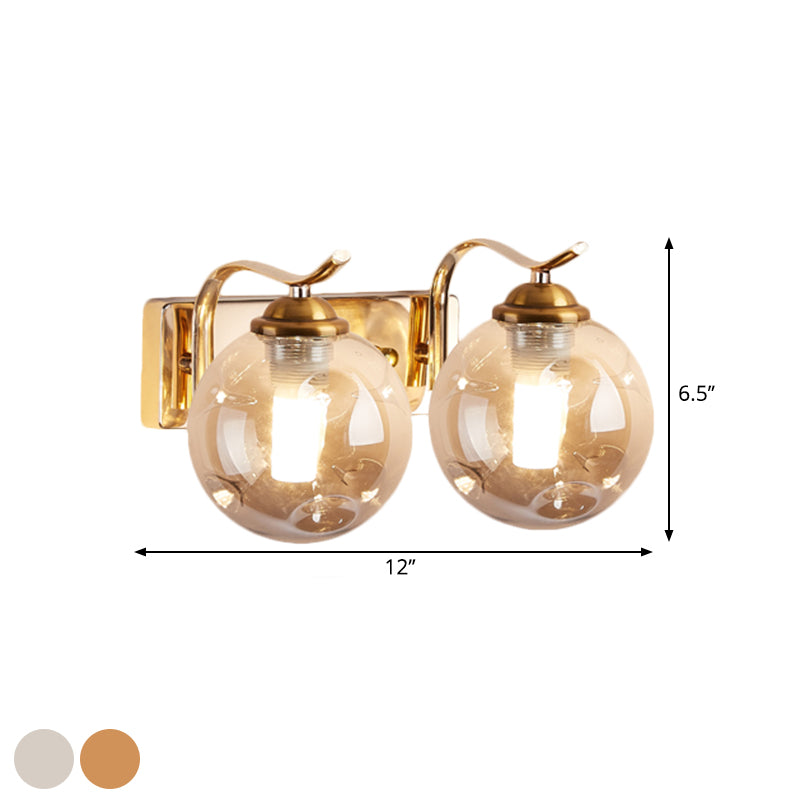 Modernist Bubbly Wall Sconce Amber/Smoke Gray Glass 1/2-Bulb Drawing Room Wall Mounted Light in Black/Gold Clearhalo 'Cast Iron' 'Glass' 'Industrial' 'Modern wall lights' 'Modern' 'Tiffany' 'Traditional wall lights' 'Wall Lamps & Sconces' 'Wall Lights' Lighting' 1399644