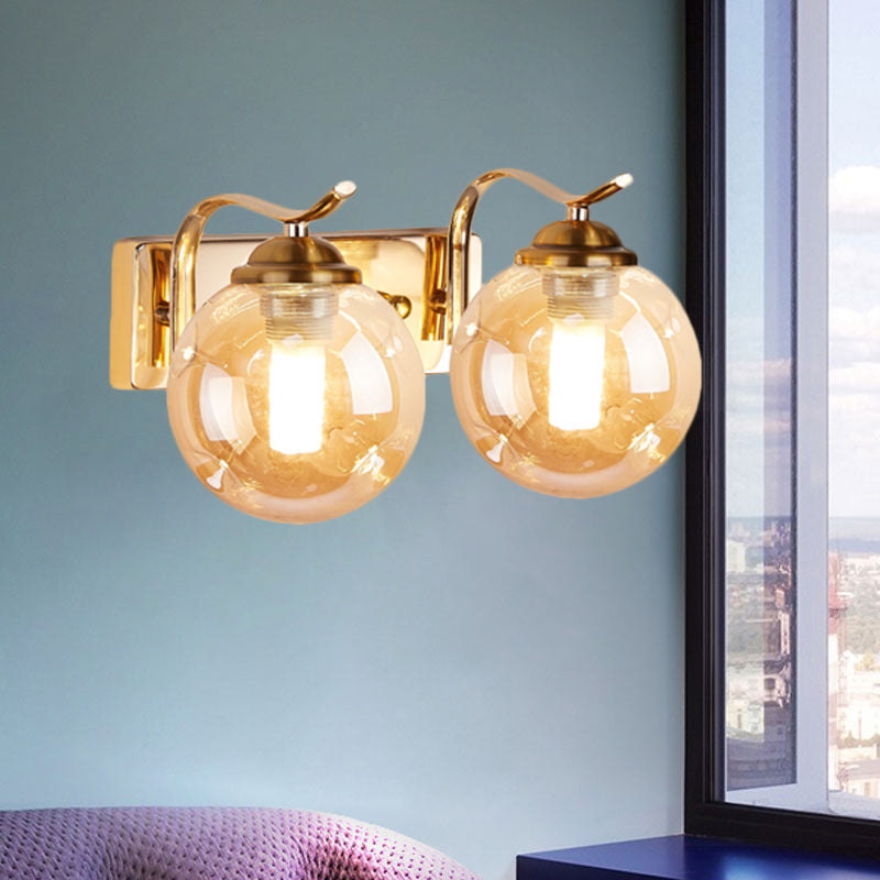 Modernist Bubbly Wall Sconce Amber/Smoke Gray Glass 1/2-Bulb Drawing Room Wall Mounted Light in Black/Gold 2.0 Gold Amber Clearhalo 'Cast Iron' 'Glass' 'Industrial' 'Modern wall lights' 'Modern' 'Tiffany' 'Traditional wall lights' 'Wall Lamps & Sconces' 'Wall Lights' Lighting' 1399645