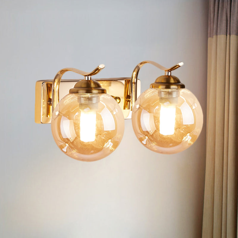 Modernist Bubbly Wall Sconce Amber/Smoke Gray Glass 1/2-Bulb Drawing Room Wall Mounted Light in Black/Gold Clearhalo 'Cast Iron' 'Glass' 'Industrial' 'Modern wall lights' 'Modern' 'Tiffany' 'Traditional wall lights' 'Wall Lamps & Sconces' 'Wall Lights' Lighting' 1399646