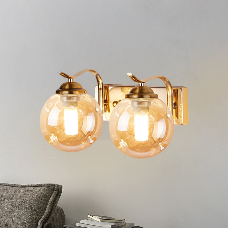 Modernist Bubbly Wall Sconce Amber/Smoke Gray Glass 1/2-Bulb Drawing Room Wall Mounted Light in Black/Gold Clearhalo 'Cast Iron' 'Glass' 'Industrial' 'Modern wall lights' 'Modern' 'Tiffany' 'Traditional wall lights' 'Wall Lamps & Sconces' 'Wall Lights' Lighting' 1399647