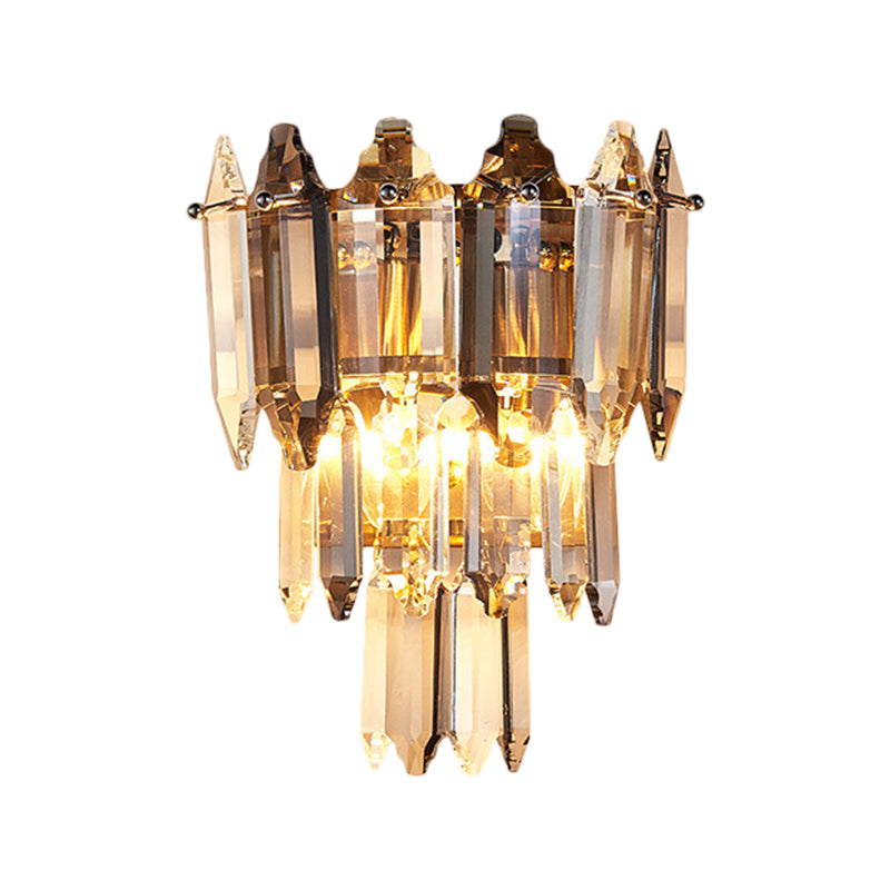 2 Heads Tapered Flush Wall Sconce Modern Gold Crystal Shuttles Wall Mount Light Fixture Clearhalo 'Modern wall lights' 'Modern' 'Wall Lamps & Sconces' 'Wall Lights' Lighting' 1399653
