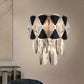 Clear 3 Bulbs Sconce Light Fixture Contemporary Crystal Oval Drops Tapered Flush Mount with Black Triangular Ornament Clearhalo 'Modern wall lights' 'Modern' 'Wall Lamps & Sconces' 'Wall Lights' Lighting' 1399656