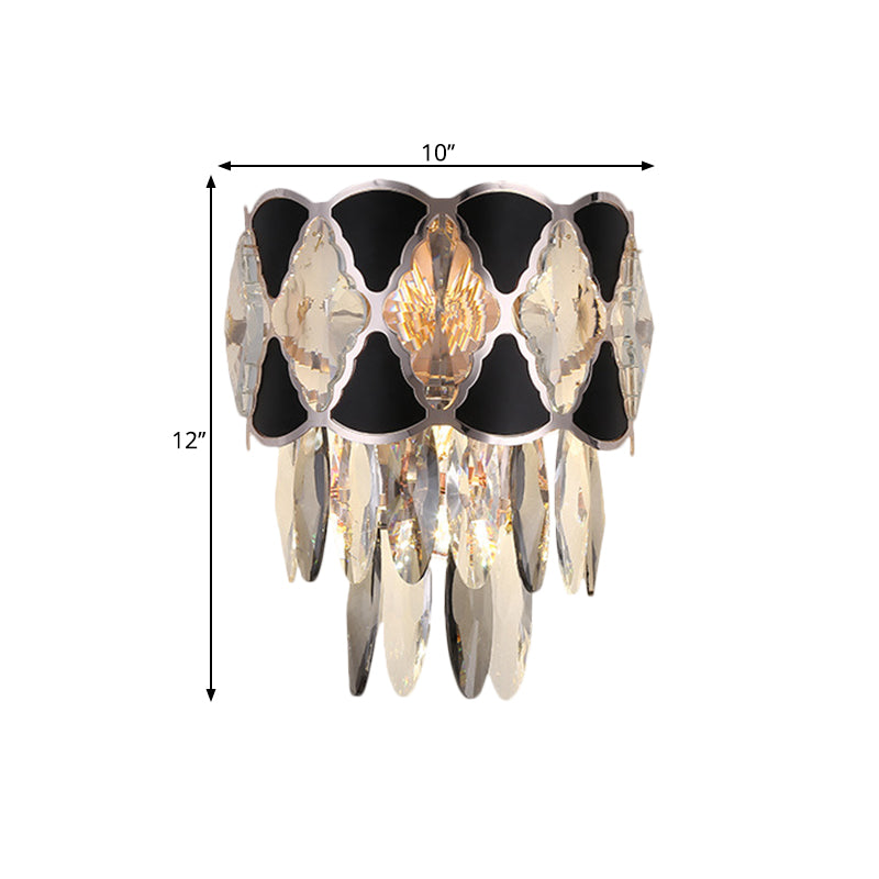 Clear 3 Bulbs Sconce Light Fixture Contemporary Crystal Oval Drops Tapered Flush Mount with Black Triangular Ornament Clearhalo 'Modern wall lights' 'Modern' 'Wall Lamps & Sconces' 'Wall Lights' Lighting' 1399658