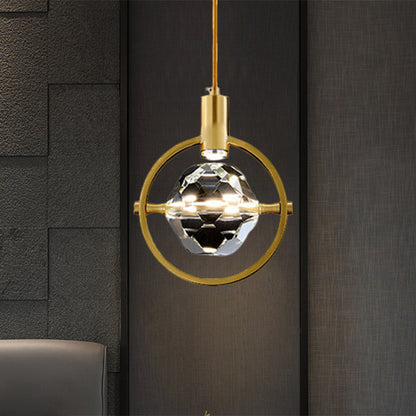 Ball Clear Crystal Hanging Lamp Kit Contemporary LED Bedroom Annular Suspension Light in Gold Clear Clearhalo 'Ceiling Lights' 'Modern Pendants' 'Modern' 'Pendant Lights' 'Pendants' Lighting' 1399723