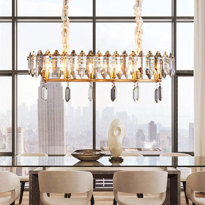 12 Heads Crystal Drops Island Lighting Modern Clear Oval Dinning Hall Hanging Island Light Clear Clearhalo 'Ceiling Lights' 'Island Lights' Lighting' 1399772