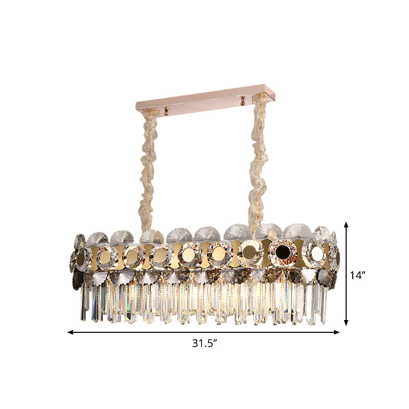 11 Bulbs Metal Facing Island Chandelier Contemporary Clear Crystal Prisms Hanging Island Light Clearhalo 'Ceiling Lights' 'Island Lights' Lighting' 1399787