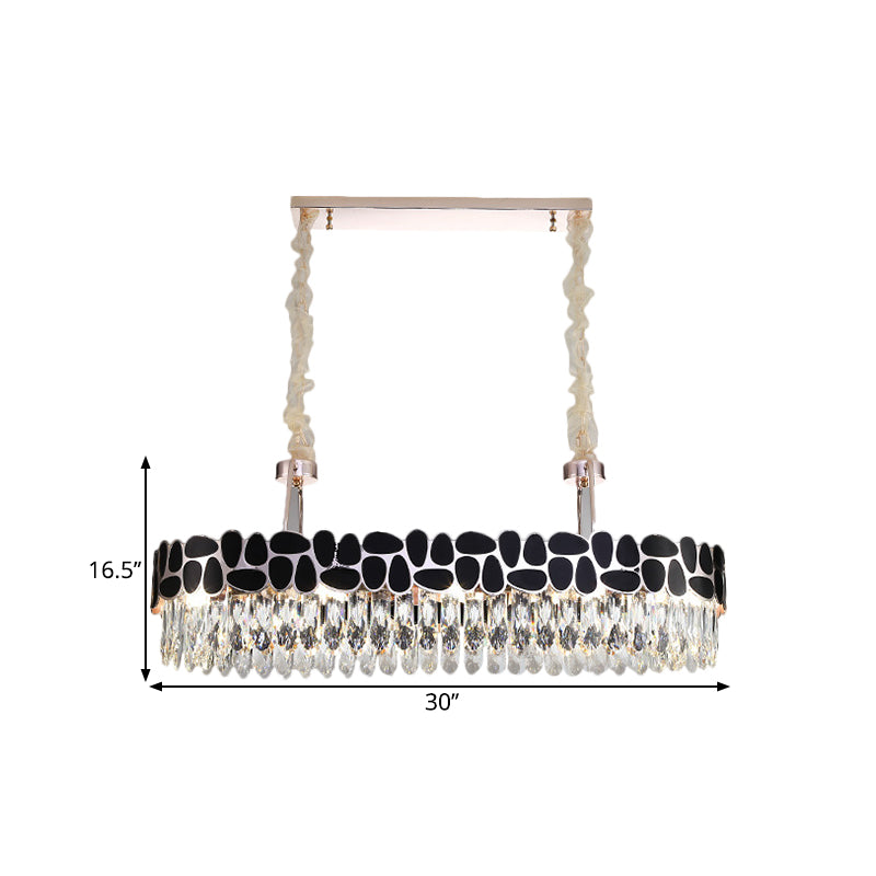 Black Finish 8 Heads Island Lamp Modern Clear Crystal Prisms Oval Island Light Fixture Clearhalo 'Ceiling Lights' 'Island Lights' Lighting' 1399805