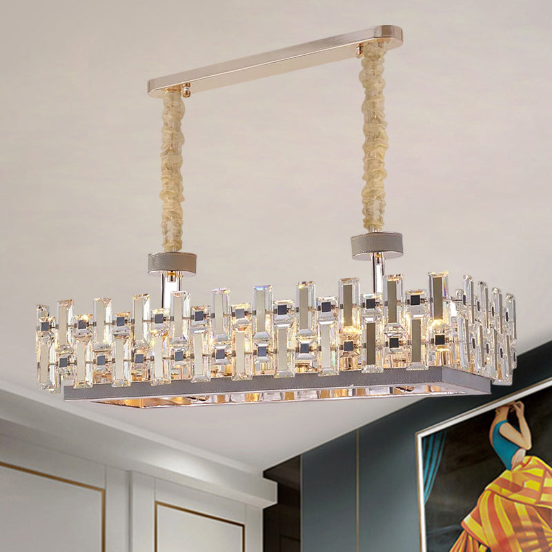 Contemporary Rectangular Hanging Island Light 12 Bulbs Clear Crystal Blocks Island Lamp in Gold Clearhalo 'Ceiling Lights' 'Island Lights' Lighting' 1399807