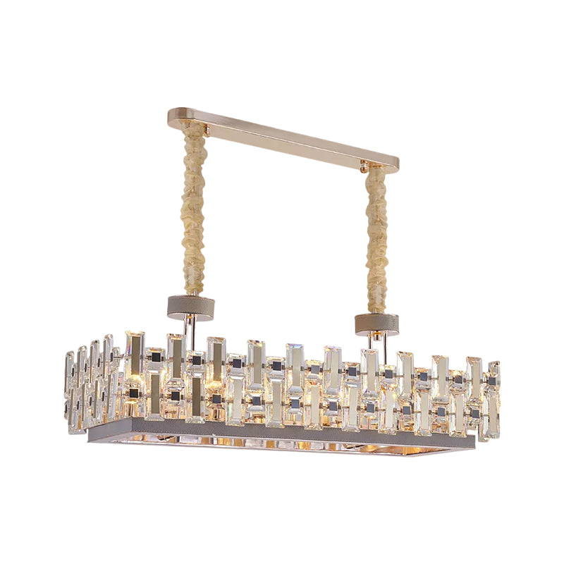 Contemporary Rectangular Hanging Island Light 12 Bulbs Clear Crystal Blocks Island Lamp in Gold Clearhalo 'Ceiling Lights' 'Island Lights' Lighting' 1399808