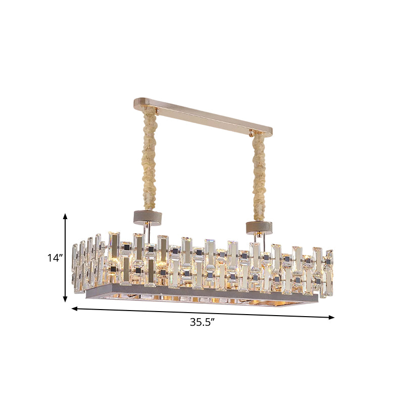 Contemporary Rectangular Hanging Island Light 12 Bulbs Clear Crystal Blocks Island Lamp in Gold Clearhalo 'Ceiling Lights' 'Island Lights' Lighting' 1399809