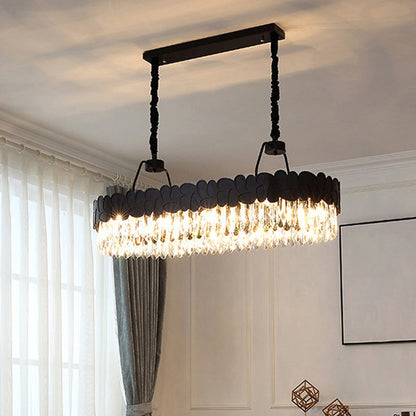 Black Finish Oval Island Lighting Modern Clear Crystal Blocks 8 Heads Dinning Room Chandelier Black Clearhalo 'Ceiling Lights' 'Island Lights' Lighting' 1399810