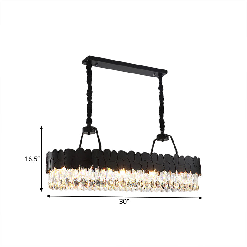 Black Finish Oval Island Lighting Modern Clear Crystal Blocks 8 Heads Dinning Room Chandelier Clearhalo 'Ceiling Lights' 'Island Lights' Lighting' 1399813