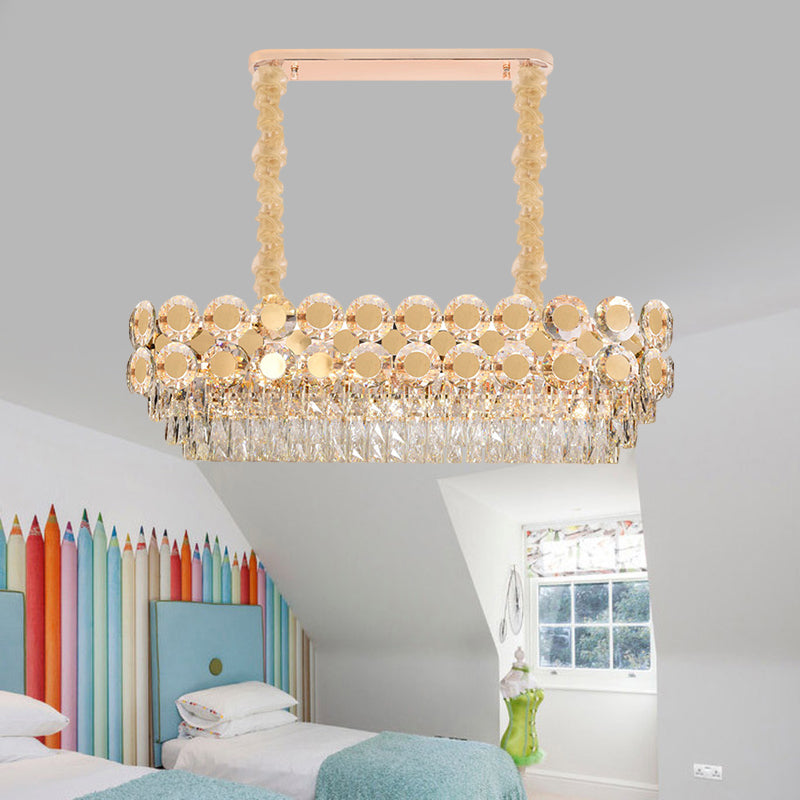 Clear Crystal Blocks Oval Island Pendant Contemporary 12 Bulbs Dinning Hall Over Island Lighting in Gold Gold Clearhalo 'Ceiling Lights' 'Island Lights' Lighting' 1399814