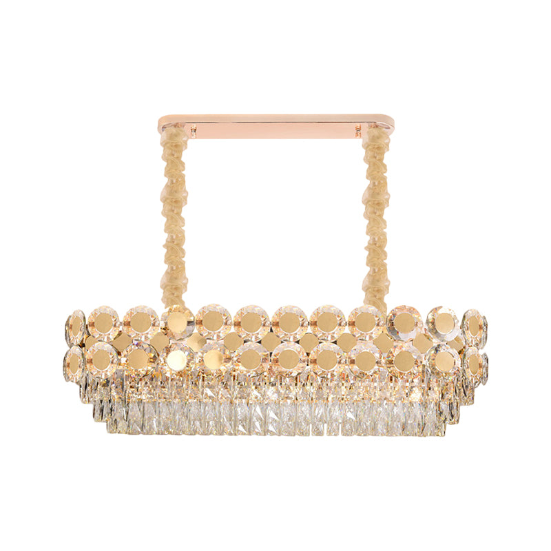 Clear Crystal Blocks Oval Island Pendant Contemporary 12 Bulbs Dinning Hall Over Island Lighting in Gold Clearhalo 'Ceiling Lights' 'Island Lights' Lighting' 1399816