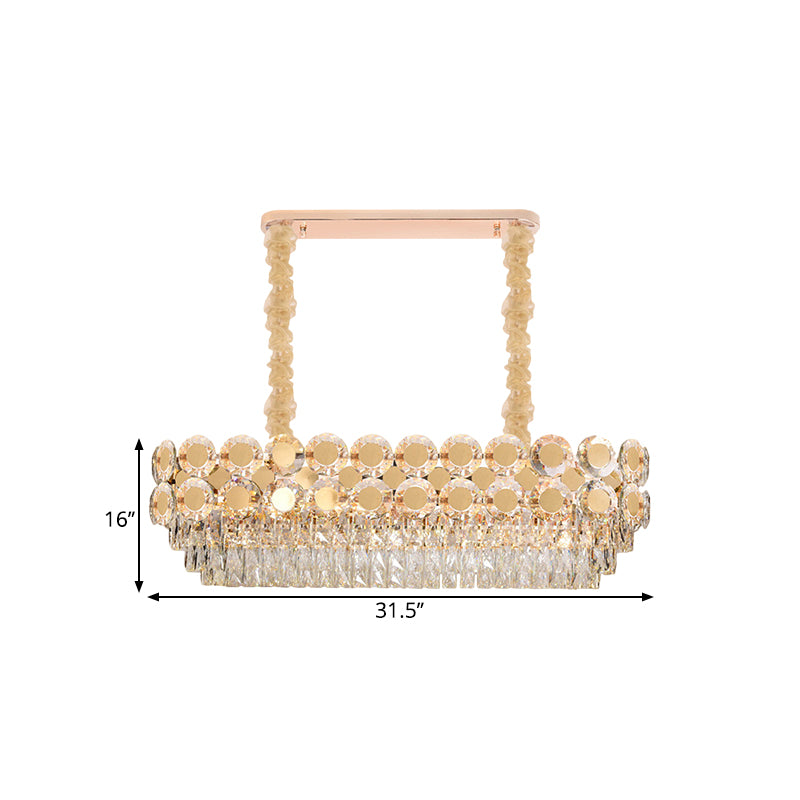 Clear Crystal Blocks Oval Island Pendant Contemporary 12 Bulbs Dinning Hall Over Island Lighting in Gold Clearhalo 'Ceiling Lights' 'Island Lights' Lighting' 1399817