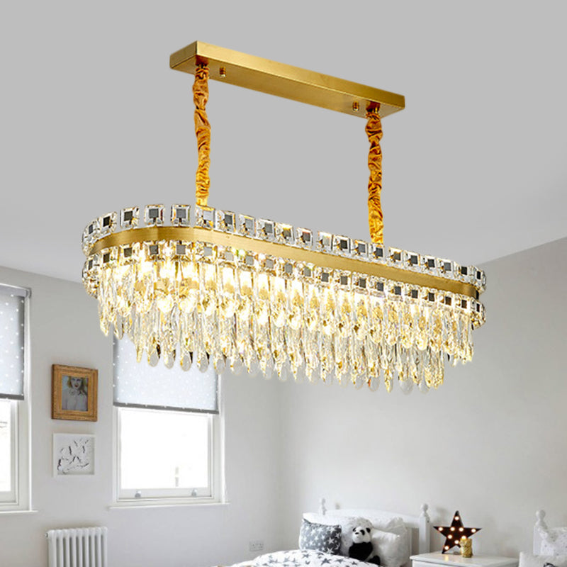 LED Crystal Drops Over Island Lighting Modern Clear Oval Dinning Room Island Light Fixture Clear Clearhalo 'Ceiling Lights' 'Island Lights' Lighting' 1399818