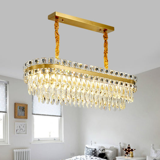 LED Crystal Drops Over Island Lighting Modern Clear Oval Dinning Room Island Light Fixture Clear Clearhalo 'Ceiling Lights' 'Island Lights' Lighting' 1399818