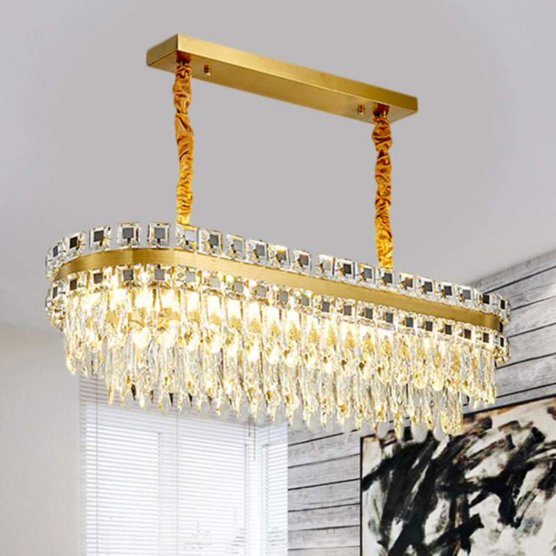 LED Crystal Drops Over Island Lighting Modern Clear Oval Dinning Room Island Light Fixture Clearhalo 'Ceiling Lights' 'Island Lights' Lighting' 1399819