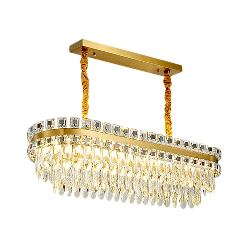LED Crystal Drops Over Island Lighting Modern Clear Oval Dinning Room Island Light Fixture Clearhalo 'Ceiling Lights' 'Island Lights' Lighting' 1399820