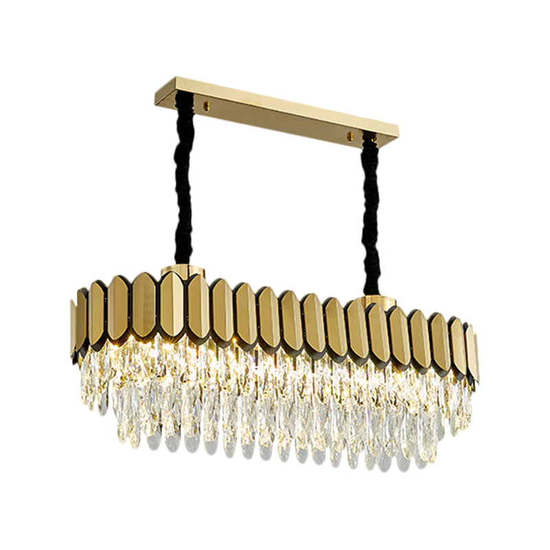 Gold Finish Oval Island Light Figure Contemporary Clear Crystal Shuttles LED Parlour Island Lamp Clearhalo 'Ceiling Lights' 'Island Lights' Lighting' 1399824