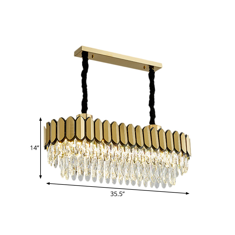 Gold Finish Oval Island Light Figure Contemporary Clear Crystal Shuttles LED Parlour Island Lamp Clearhalo 'Ceiling Lights' 'Island Lights' Lighting' 1399825