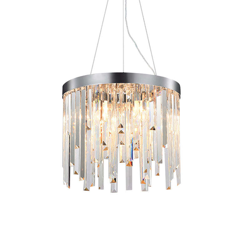 2/6 Bulbs Hanging Lamp Kit Contemporary Round Clear Crystal Prisms Chandelier Lighting, 8"/16" Wide Clearhalo 'Ceiling Lights' 'Chandeliers' 'Clear' 'Industrial' 'Modern Chandeliers' 'Modern' 'Tiffany' 'Traditional Chandeliers' Lighting' 1399831