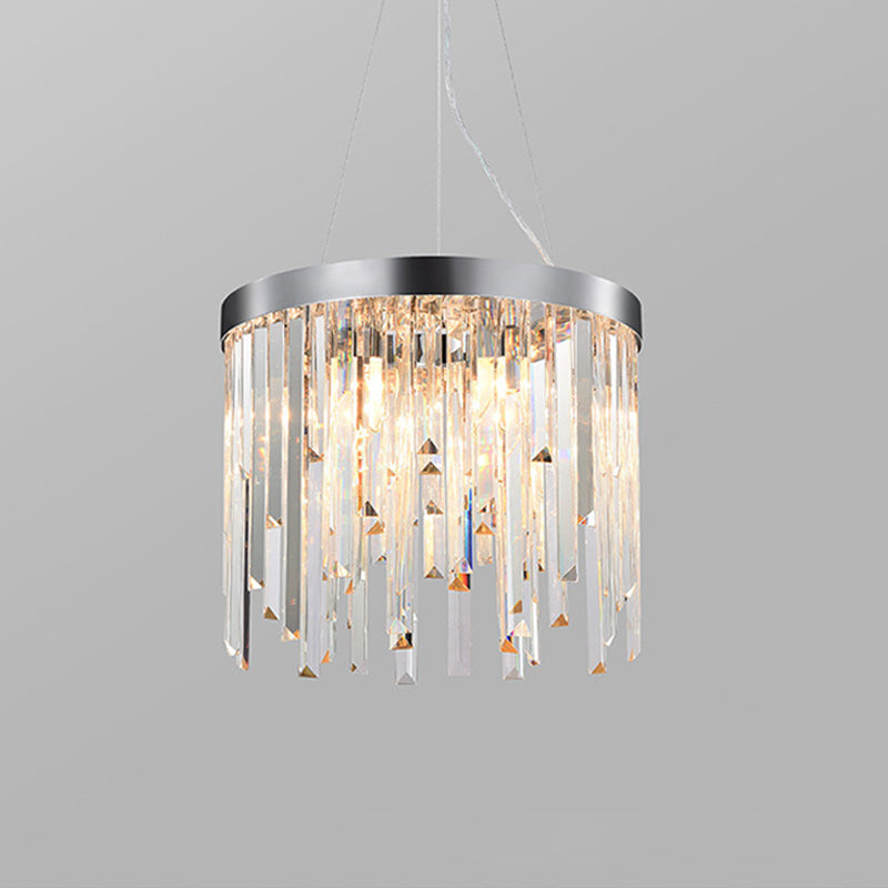 2/6 Bulbs Hanging Lamp Kit Contemporary Round Clear Crystal Prisms Chandelier Lighting, 8"/16" Wide Clearhalo 'Ceiling Lights' 'Chandeliers' 'Clear' 'Industrial' 'Modern Chandeliers' 'Modern' 'Tiffany' 'Traditional Chandeliers' Lighting' 1399832