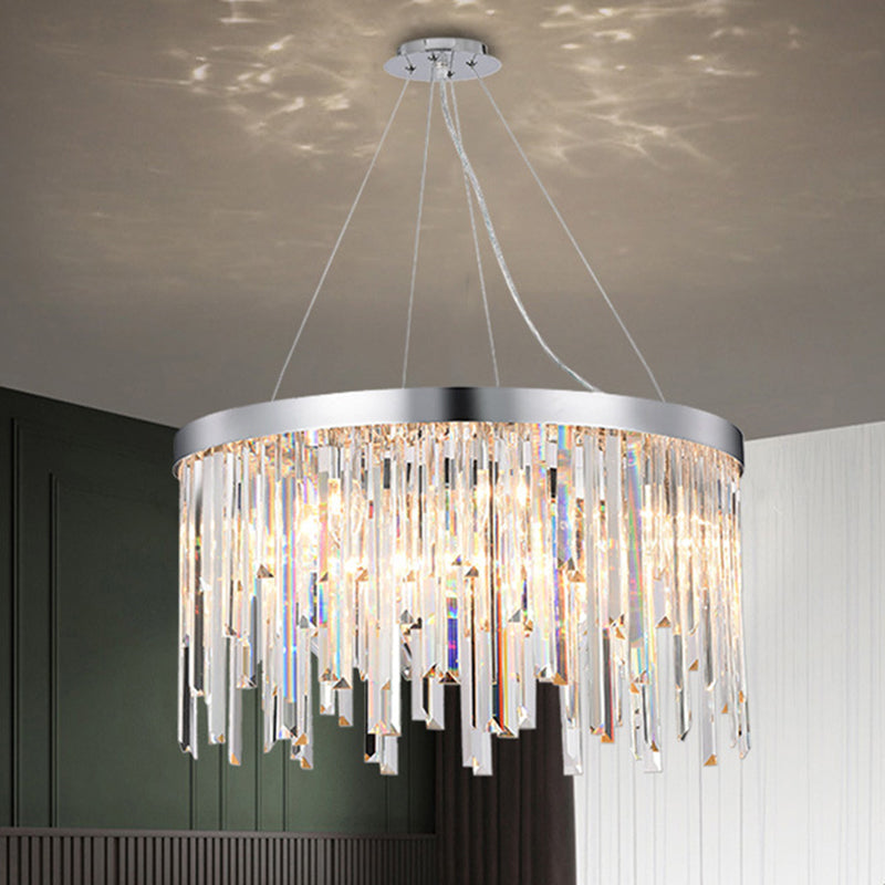 2/6 Bulbs Hanging Lamp Kit Contemporary Round Clear Crystal Prisms Chandelier Lighting, 8"/16" Wide Clear 16" Clearhalo 'Ceiling Lights' 'Chandeliers' 'Clear' 'Industrial' 'Modern Chandeliers' 'Modern' 'Tiffany' 'Traditional Chandeliers' Lighting' 1399834
