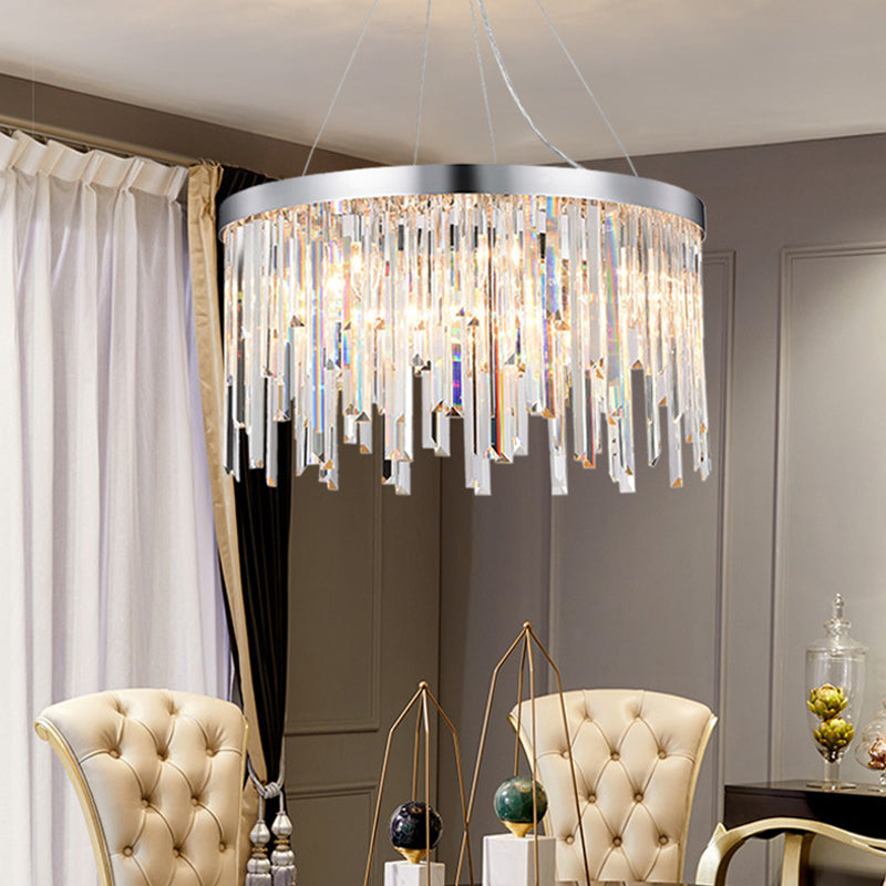 2/6 Bulbs Hanging Lamp Kit Contemporary Round Clear Crystal Prisms Chandelier Lighting, 8"/16" Wide Clearhalo 'Ceiling Lights' 'Chandeliers' 'Clear' 'Industrial' 'Modern Chandeliers' 'Modern' 'Tiffany' 'Traditional Chandeliers' Lighting' 1399835