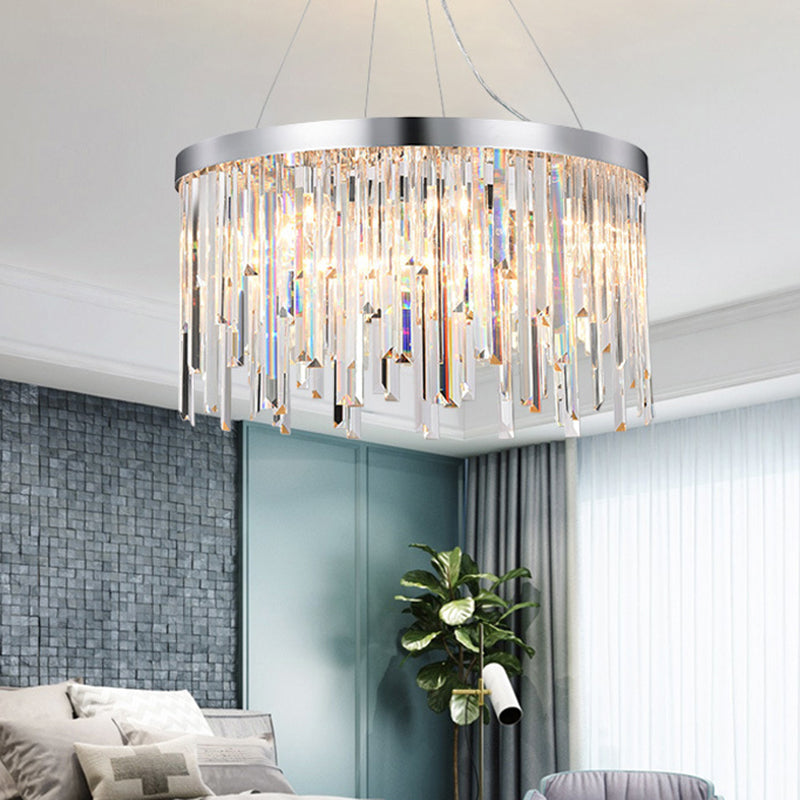 2/6 Bulbs Hanging Lamp Kit Contemporary Round Clear Crystal Prisms Chandelier Lighting, 8"/16" Wide Clearhalo 'Ceiling Lights' 'Chandeliers' 'Clear' 'Industrial' 'Modern Chandeliers' 'Modern' 'Tiffany' 'Traditional Chandeliers' Lighting' 1399836