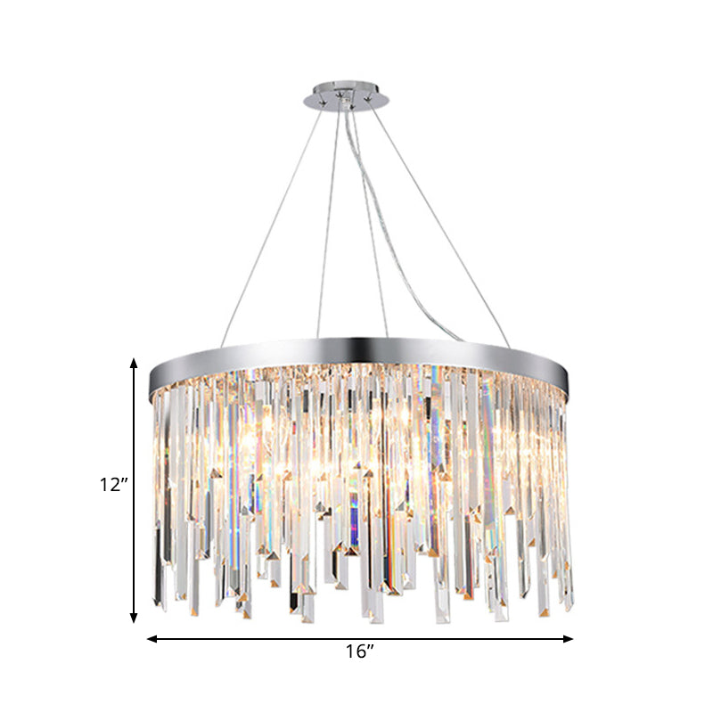 2/6 Bulbs Hanging Lamp Kit Contemporary Round Clear Crystal Prisms Chandelier Lighting, 8"/16" Wide Clearhalo 'Ceiling Lights' 'Chandeliers' 'Clear' 'Industrial' 'Modern Chandeliers' 'Modern' 'Tiffany' 'Traditional Chandeliers' Lighting' 1399838