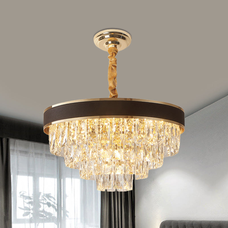 Tapered Clear Crystal Blocks Ceiling Chandelier Modern 8/10 Heads Sitting Room Suspension Lamp, 18"/23.5" Width Clearhalo 'Ceiling Lights' 'Chandeliers' 'Clear' 'Industrial' 'Modern Chandeliers' 'Modern' 'Tiffany' 'Traditional Chandeliers' Lighting' 1399840