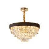 Tapered Clear Crystal Blocks Ceiling Chandelier Modern 8/10 Heads Sitting Room Suspension Lamp, 18"/23.5" Width Clearhalo 'Ceiling Lights' 'Chandeliers' 'Clear' 'Industrial' 'Modern Chandeliers' 'Modern' 'Tiffany' 'Traditional Chandeliers' Lighting' 1399841
