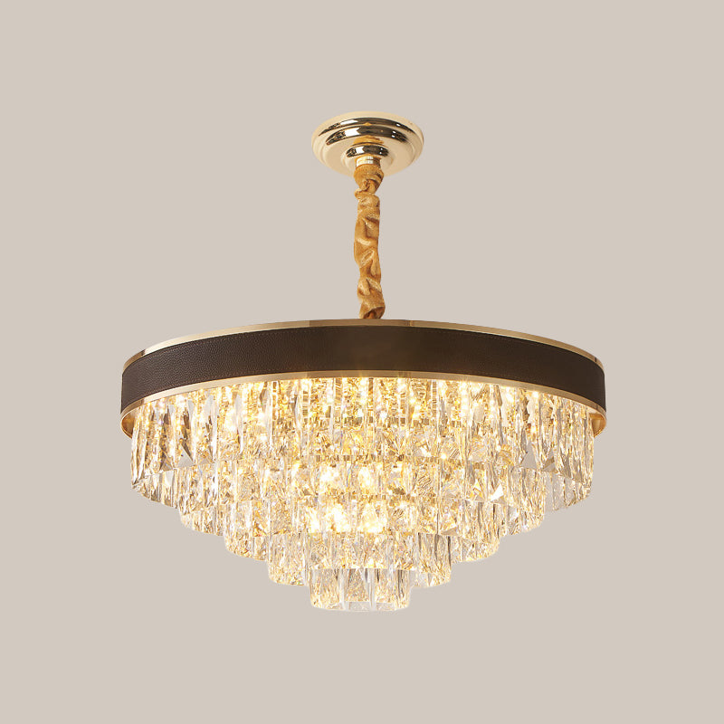 Tapered Clear Crystal Blocks Ceiling Chandelier Modern 8/10 Heads Sitting Room Suspension Lamp, 18"/23.5" Width Clearhalo 'Ceiling Lights' 'Chandeliers' 'Clear' 'Industrial' 'Modern Chandeliers' 'Modern' 'Tiffany' 'Traditional Chandeliers' Lighting' 1399846