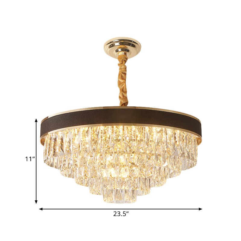 Tapered Clear Crystal Blocks Ceiling Chandelier Modern 8/10 Heads Sitting Room Suspension Lamp, 18"/23.5" Width Clearhalo 'Ceiling Lights' 'Chandeliers' 'Clear' 'Industrial' 'Modern Chandeliers' 'Modern' 'Tiffany' 'Traditional Chandeliers' Lighting' 1399847