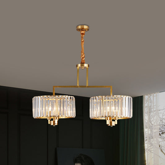 Clear Drum Hanging Pendant Light Contemporary Crystal Prisms 6 Bulbs Great Room Chandelier Lamp Clear Clearhalo 'Ceiling Lights' 'Chandeliers' 'Clear' 'Industrial' 'Modern Chandeliers' 'Modern' 'Tiffany' 'Traditional Chandeliers' Lighting' 1399852