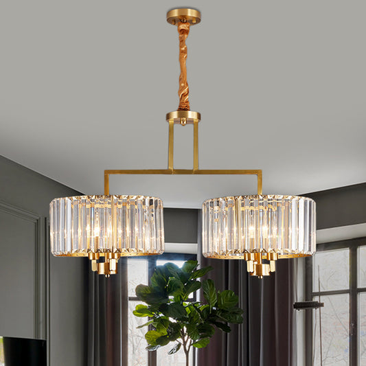 Clear Drum Hanging Pendant Light Contemporary Crystal Prisms 6 Bulbs Great Room Chandelier Lamp Clearhalo 'Ceiling Lights' 'Chandeliers' 'Clear' 'Industrial' 'Modern Chandeliers' 'Modern' 'Tiffany' 'Traditional Chandeliers' Lighting' 1399853
