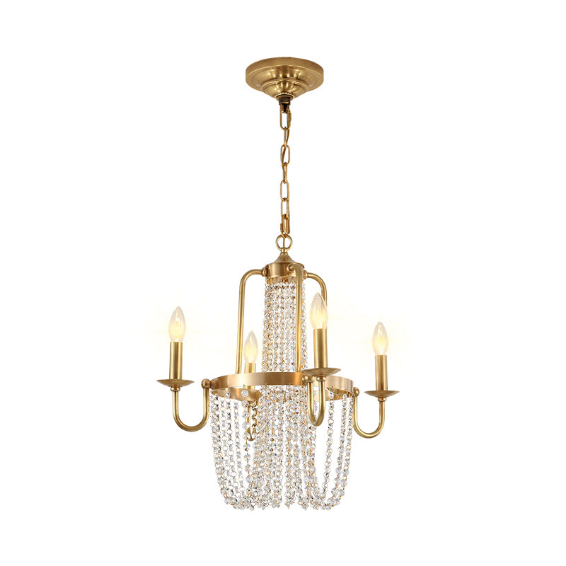 4 Bulbs Candelabra Hanging Pendant Traditional Gold Crystal Stands Chandelier Light Fixture Clearhalo 'Ceiling Lights' 'Chandeliers' Lighting' options 1399866