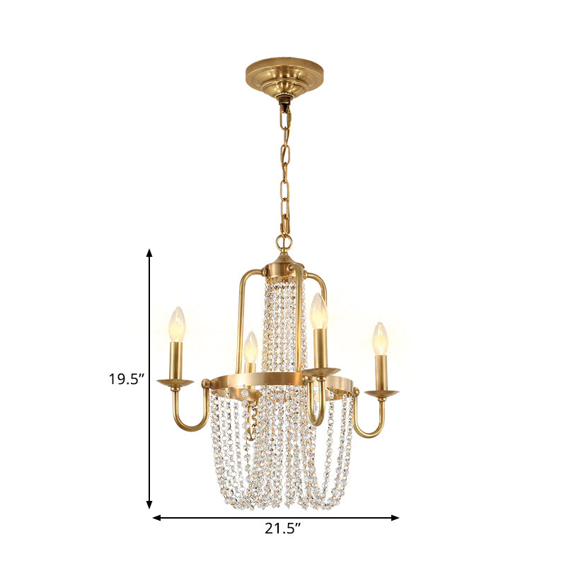 4 Bulbs Candelabra Hanging Pendant Traditional Gold Crystal Stands Chandelier Light Fixture Clearhalo 'Ceiling Lights' 'Chandeliers' Lighting' options 1399868