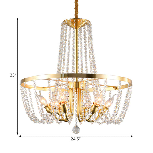 Modern Ring Hanging Lamp 6 Bulbs Clear Crystal Stands Pendant Chandelier in Gold with Scrolled Arm Clearhalo 'Ceiling Lights' 'Chandeliers' 'Clear' 'Industrial' 'Modern Chandeliers' 'Modern' 'Tiffany' 'Traditional Chandeliers' Lighting' 1399872