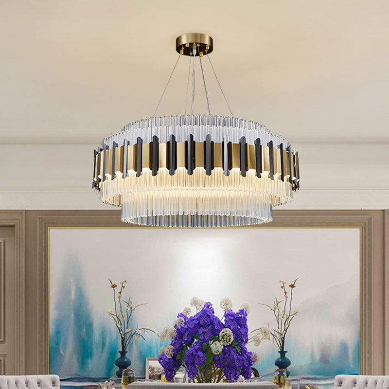 LED Circular Chandelier Lighting Contemporary Clear Crystal Tubes Ceiling Light Fixture for Parlor Clear Clearhalo 'Ceiling Lights' 'Chandeliers' 'Clear' 'Industrial' 'Modern Chandeliers' 'Modern' 'Tiffany' 'Traditional Chandeliers' Lighting' 1399873