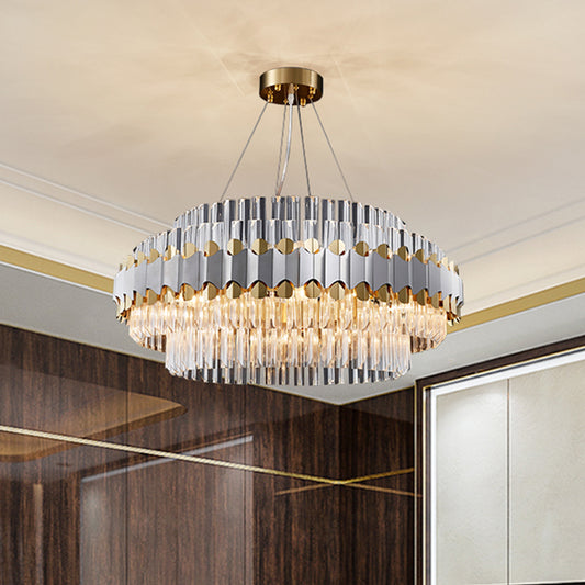 Clear Round Ceiling Pendant Light Modern Crystal Drops 12 Heads Restaurant Chandelier Lamp in Gold Clearhalo 'Ceiling Lights' 'Chandeliers' 'Clear' 'Industrial' 'Modern Chandeliers' 'Modern' 'Tiffany' 'Traditional Chandeliers' Lighting' 1399878