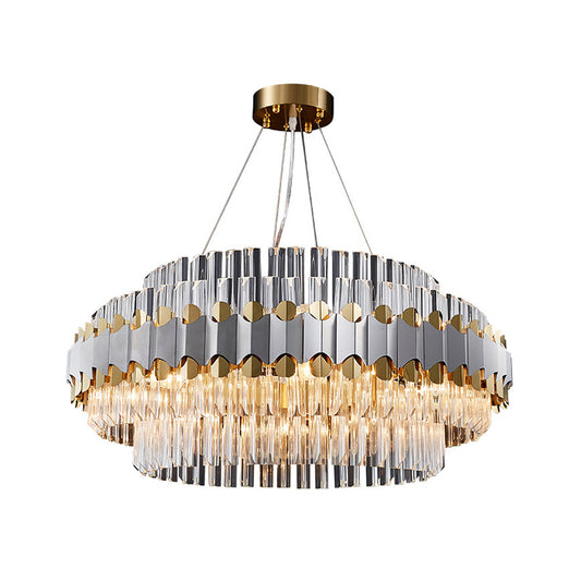 Clear Round Ceiling Pendant Light Modern Crystal Drops 12 Heads Restaurant Chandelier Lamp in Gold Clearhalo 'Ceiling Lights' 'Chandeliers' 'Clear' 'Industrial' 'Modern Chandeliers' 'Modern' 'Tiffany' 'Traditional Chandeliers' Lighting' 1399879